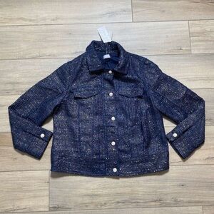 Chico's Womens Classic Foil Tweed Long‎ Sleeve Jacket Size 2 US 12/14 Navy